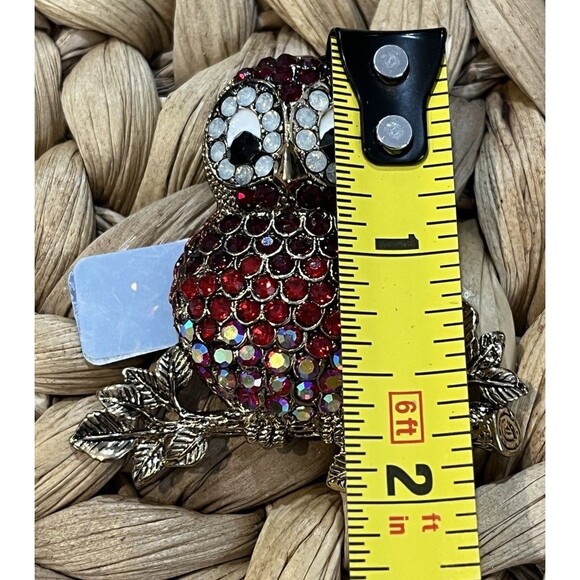 DESIGNER STYLE CRYSTAL RUBY RED RHINESTONE OWL BIRD BROOCH - Picture 7 of 8